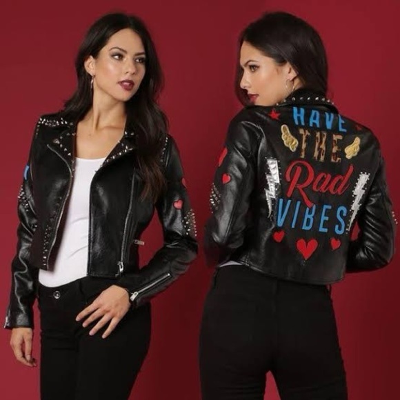 Wow Couture Have the Rad Vibes Faux Leather Moto Jacket Studded Women’s Medium - Picture 1 of 12